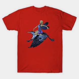 Fair faerie elf riding on egret wings T-Shirt
